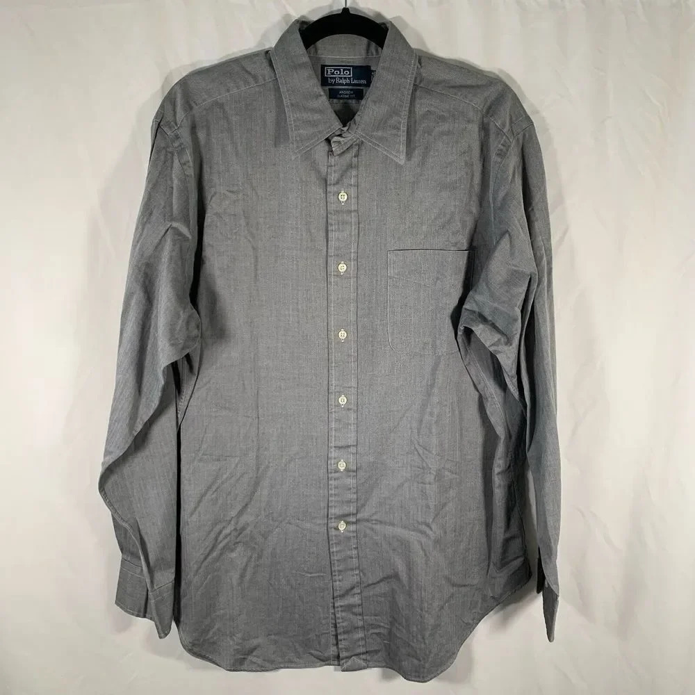 Polo Ralph Lauren Dress Shirt Men's 16.5 34 35 Grey Long Sleeve Button Down